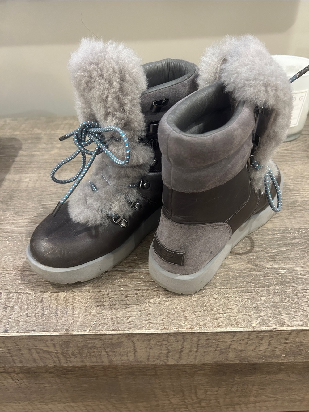 Women’s UGH Gray Faux-Fur Winter Ankle Boots